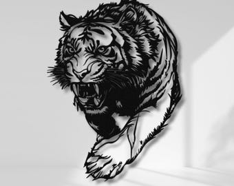 Fierce Tiger Metal Wall Art: Modern Wildlife Sculpture