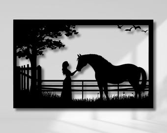 Horse and Woman Metal Wall Art | Farmhouse Rustic Decor