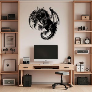 Dragon Metal Wall Art, Dragon Wall Decor, Mythical Dragon Home Decoration, Fantasy Dragon Silhouette Wall Hanging