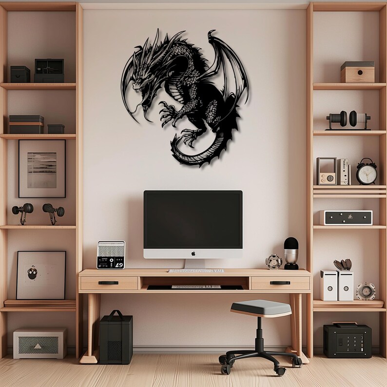 Dragon Metal Wall Art, Dragon Wall Decor, Mythical Dragon Home Decoration, Fantasy Dragon Silhouette Wall Hanging
