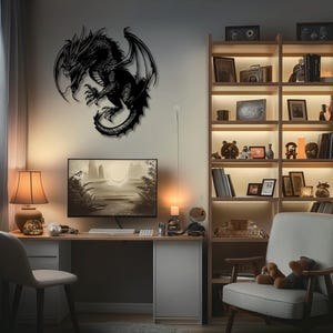Dragon Metal Wall Art, Dragon Wall Decor, Mythical Dragon Home Decoration, Fantasy Dragon Silhouette Wall Hanging