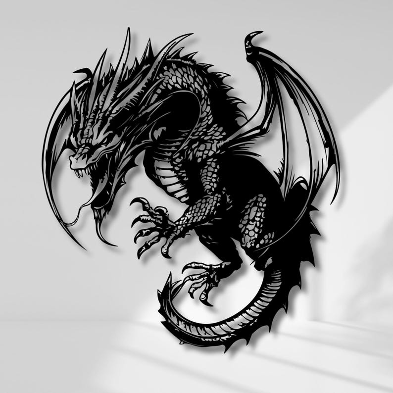 Dragon Metal Wall Art, Dragon Wall Decor, Mythical Dragon Home Decoration, Fantasy Dragon Silhouette Wall Hanging