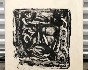 Joe Reno “Northwest Totem” 1994 Gesigneerde monoprint Abstract expressionistische kunstenaar uit Seattle