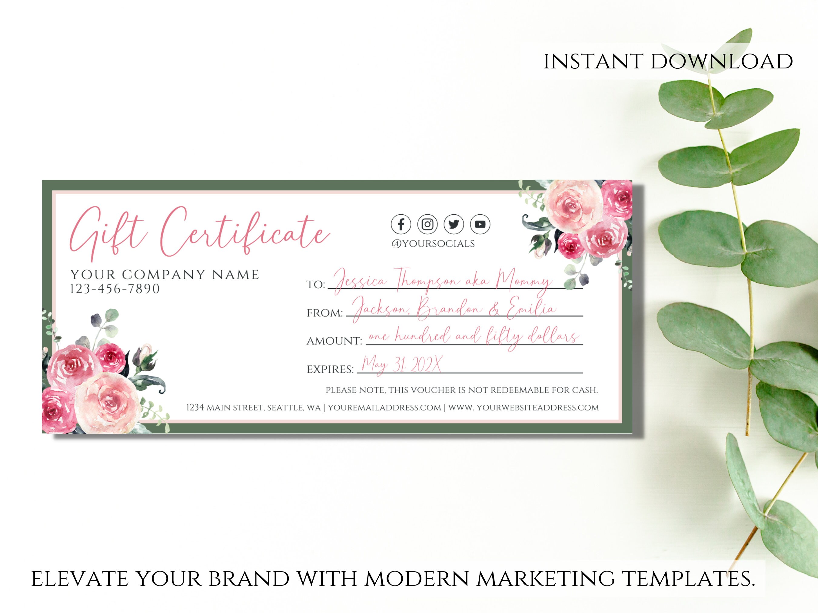 Printable Modern Gift Certificate Template, Editable Mother's Day Gift ...