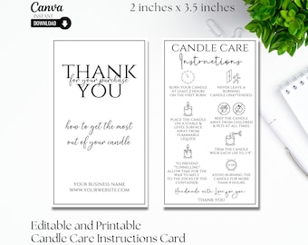 Editable Candle Care Instructions Card: Printable Canva Template