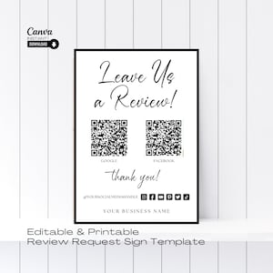 Editable Leave a Review Sign Template, Ask for Review QR Code Sign, Printable Leave us a Review Sign, Small Business Sign, Business Review