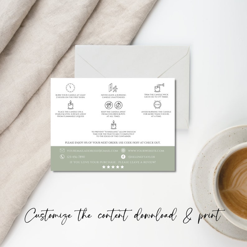 Editable Candle Care Card Template: Printable Instructions (Canva) image 6