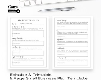 Bearbeitbare One Page Business Plan Template: Canva Printable (Digitaler Download)