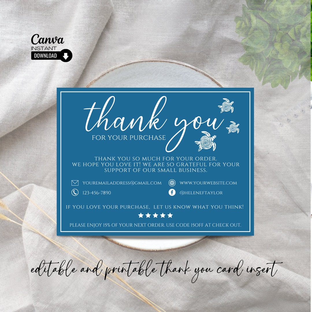 Printable Thank You Card Template, Editable Thank You Card Insert ...