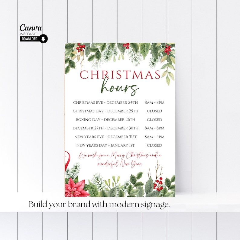 Editable Christmas Store Hours Sign Template, Printable Holiday Store ...