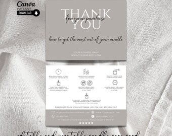 Editable Candle Care Card Template: Printable Instructions (Canva)