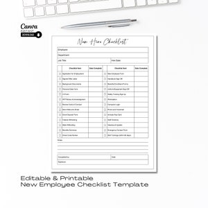 Editable New Hire Checklist Template, Printable New Employee Paperwork Form, Employee Onboarding Checklist, Human Resources Form, HR Canva