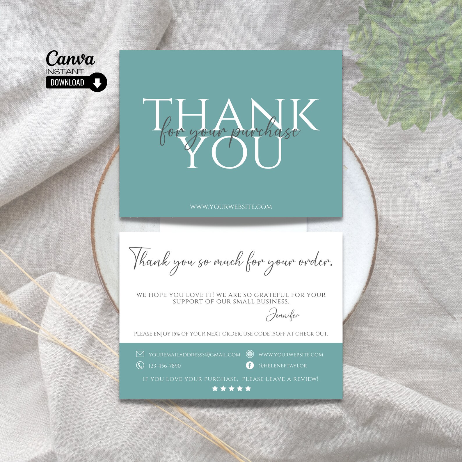 Editable Thank You Card Template Small Business Packaging Insert