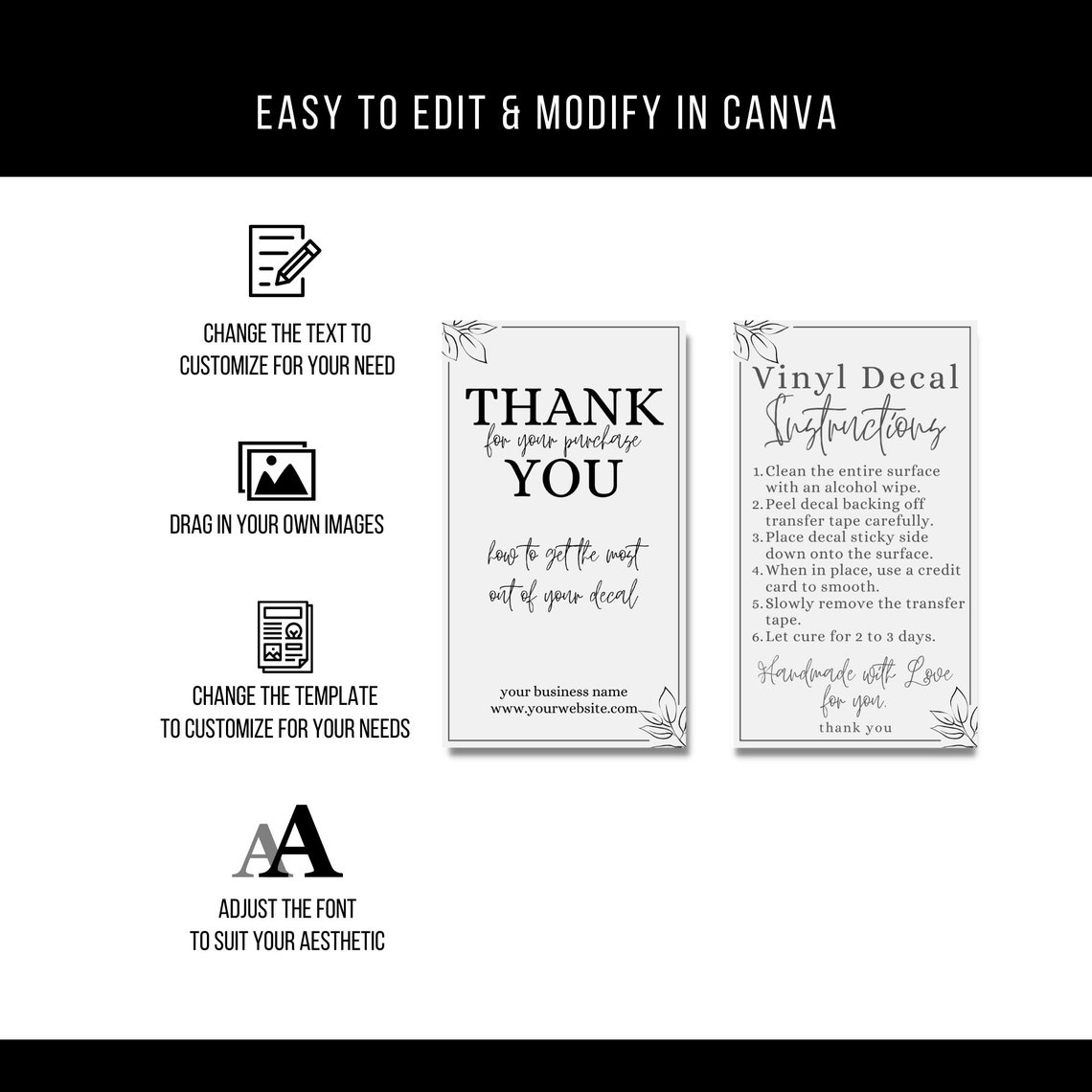 Decal Instructions, Printable Decal Application Instructions, Editable ...