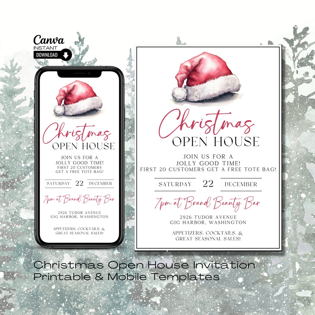 Editable Santa Hat Christmas Open House Invitation Template Printable editable-santa-hat-christmas-open-house-invitation-template-printable