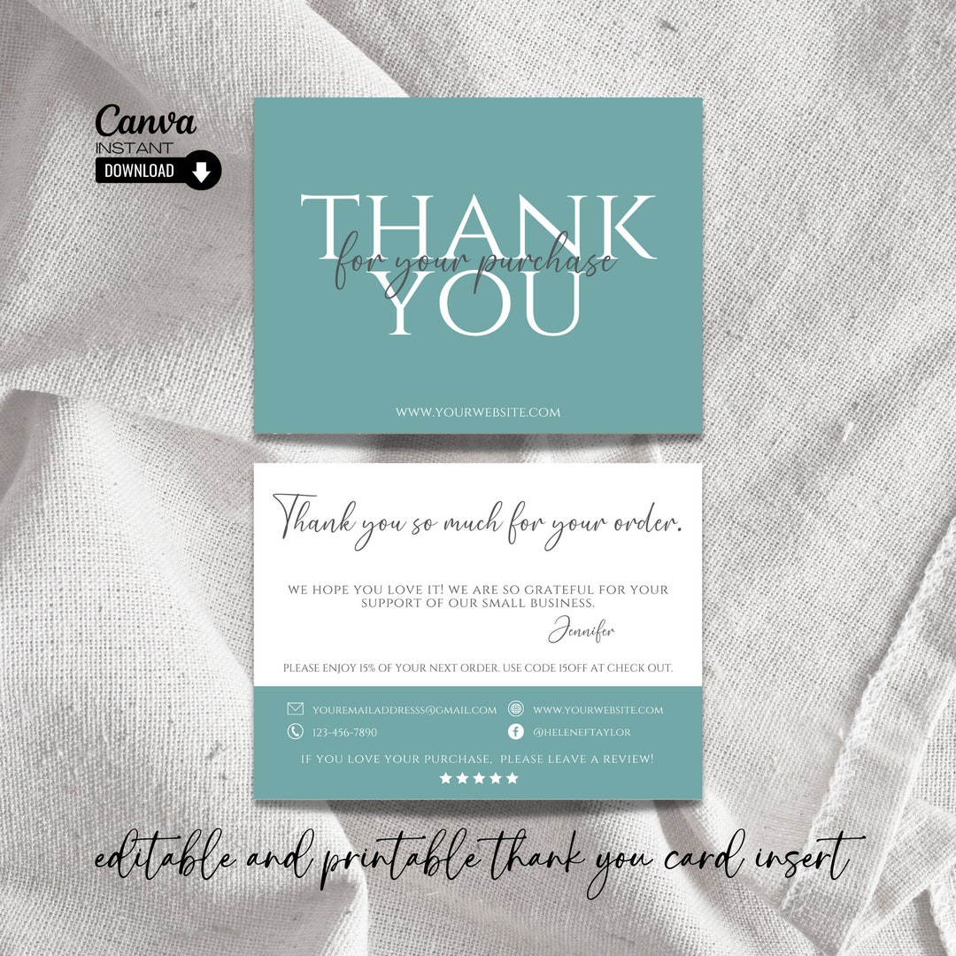 Printable Thank You Card Template, Editable Thank You Card Insert ...