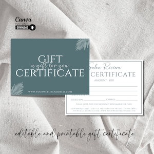 Modern Gift Certificate Template: Printable, Editable in Canva (Instant Download)