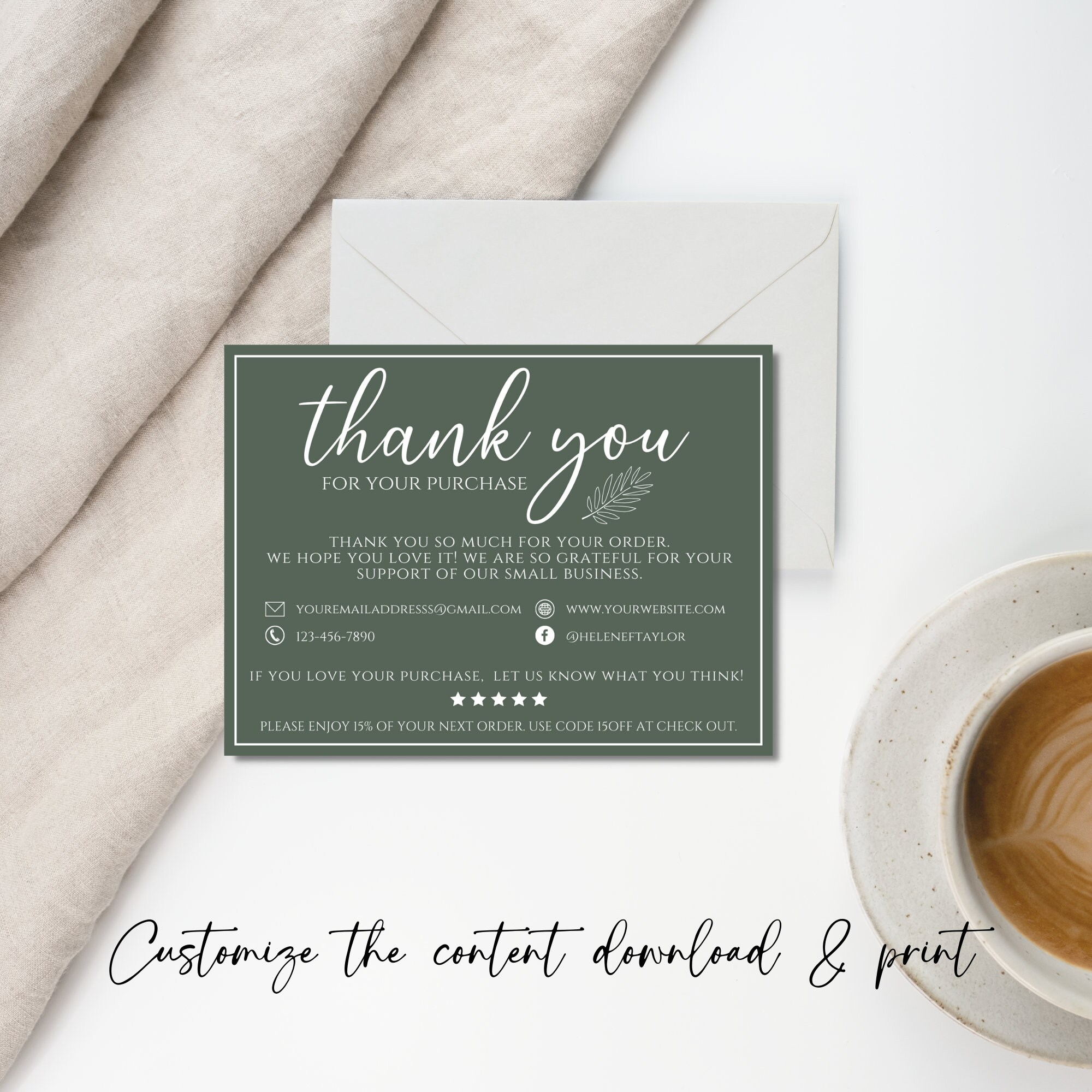 Printable Thank You Card Template, Editable Thank You Card Insert ...