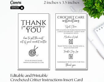 Druckbare häkeln Critter Care Karte: bearbeitbare Strickanleitung (digitaler Download)