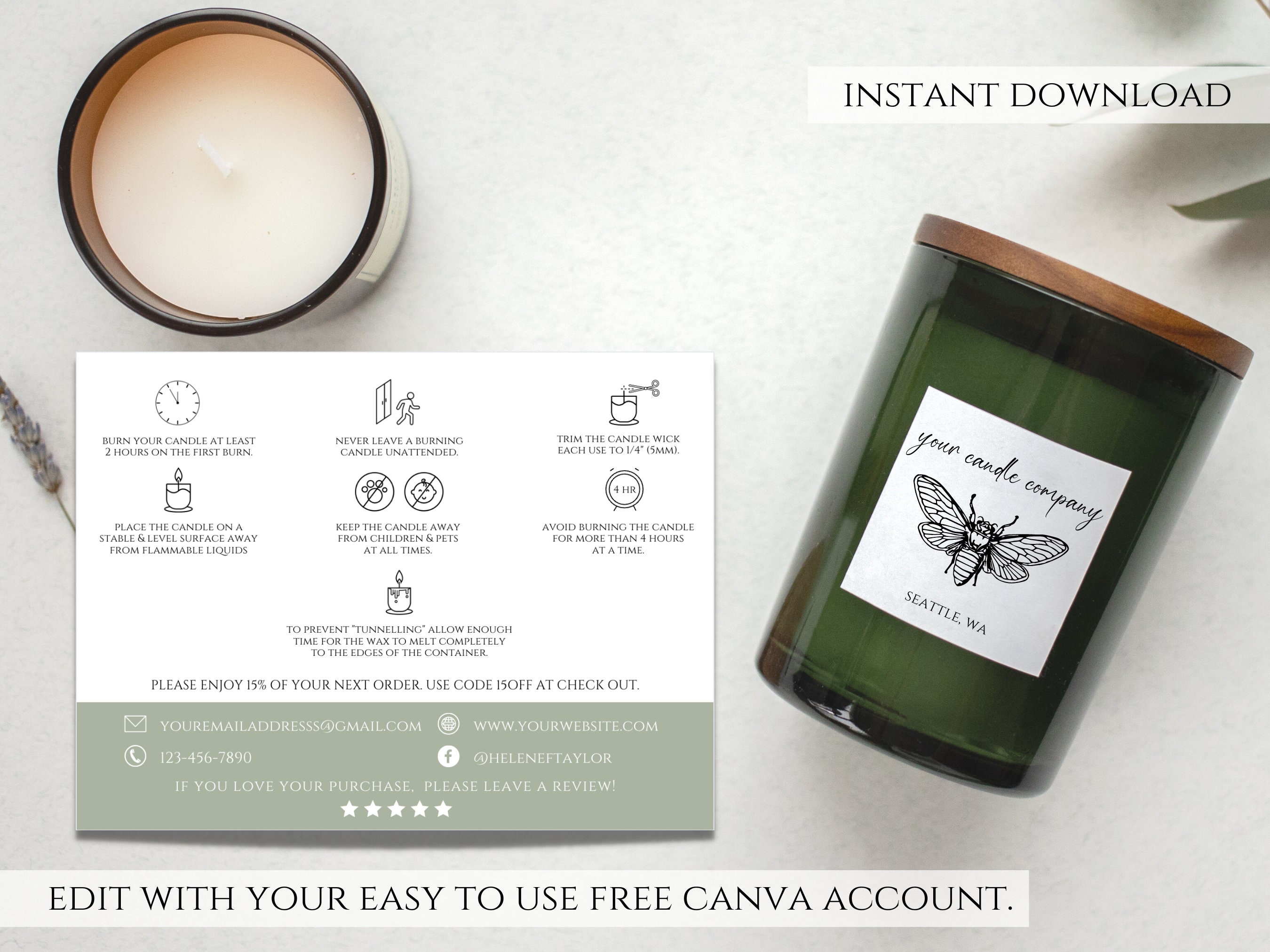 Candle Care Card Printable Candle Care Instructions Editable Etsy