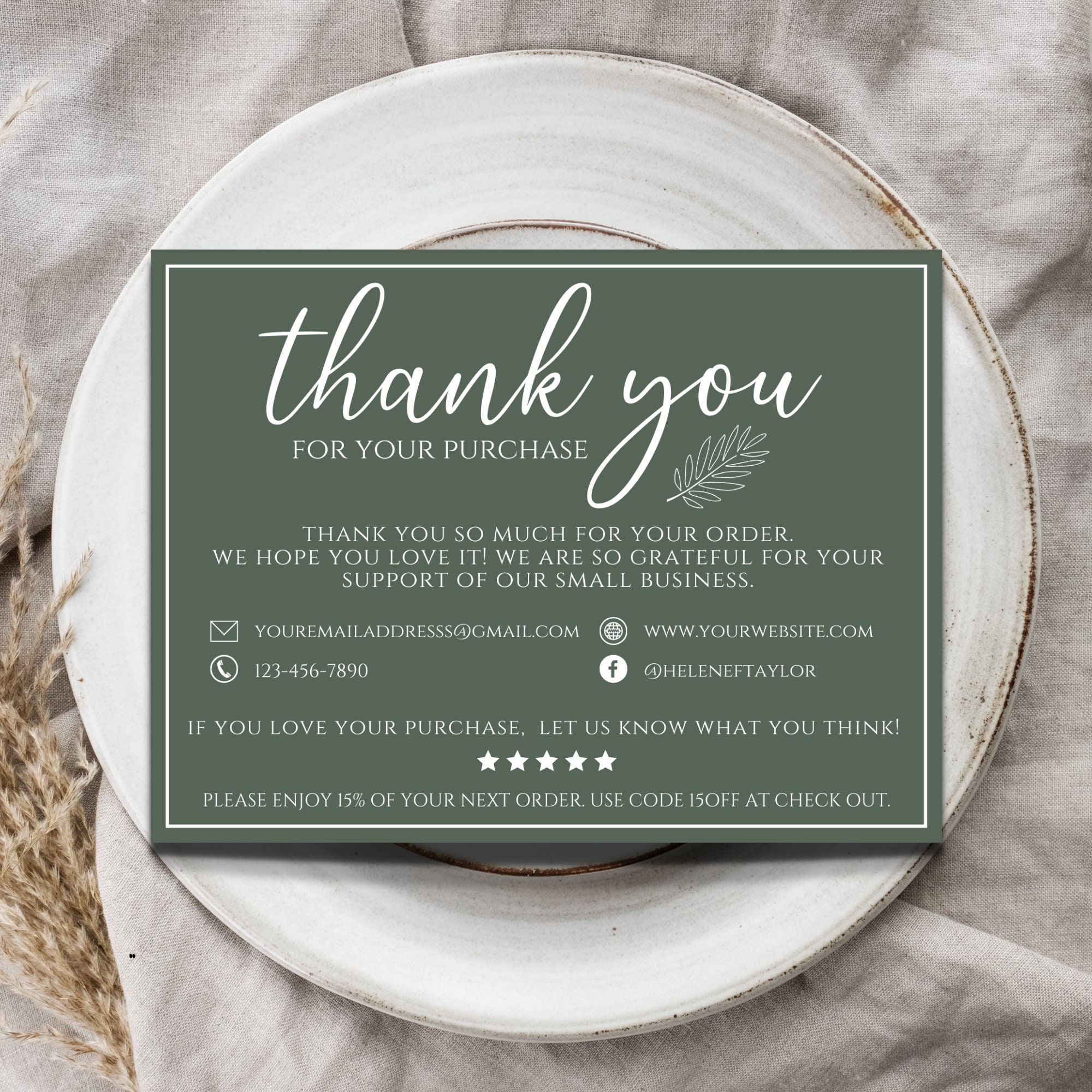 Printable Thank You Card Template, Editable Thank You Card Insert ...