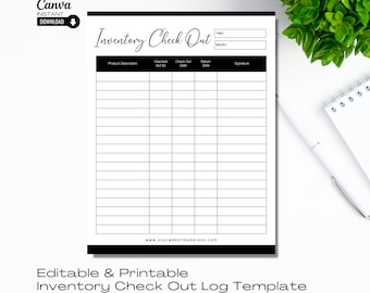 Plantilla editable de registro de inventario (Canva, imprimible)