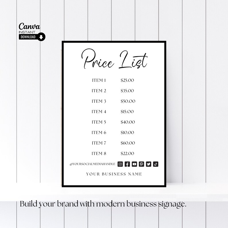 Editable Price List Sign Template, Printable Price List Template, Small ...