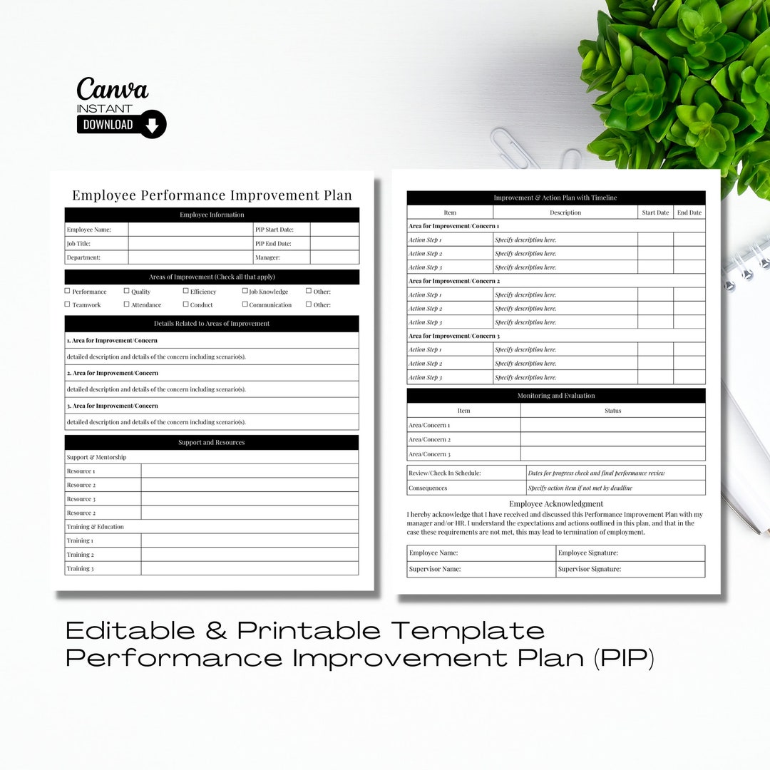 Editable performance improvement plan template printable employee