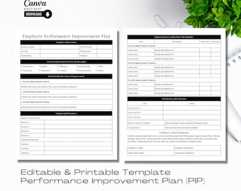 Editable Performance Improvement Plan Template: Printable Employee Evaluation (PIP Form)