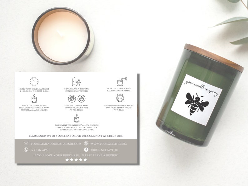 Candle Care Card Printable Candle Care Instructions Editable Etsy