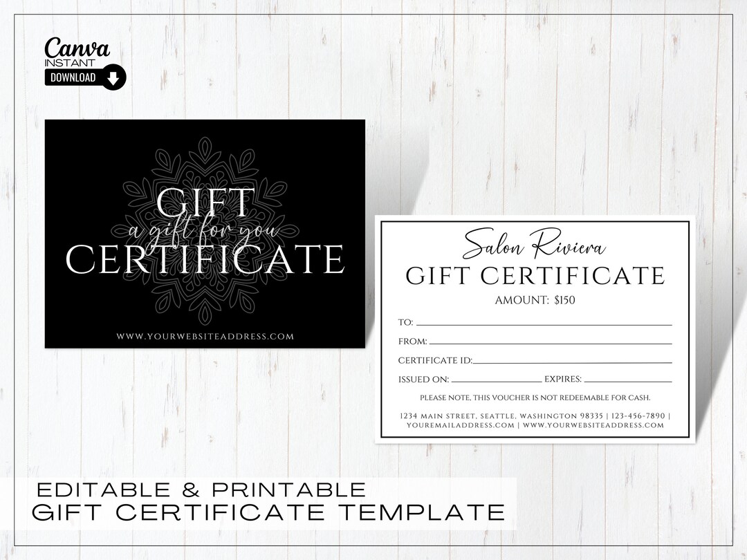 Modern Gift Certificate Template Printable Editable Gift Card Etsy