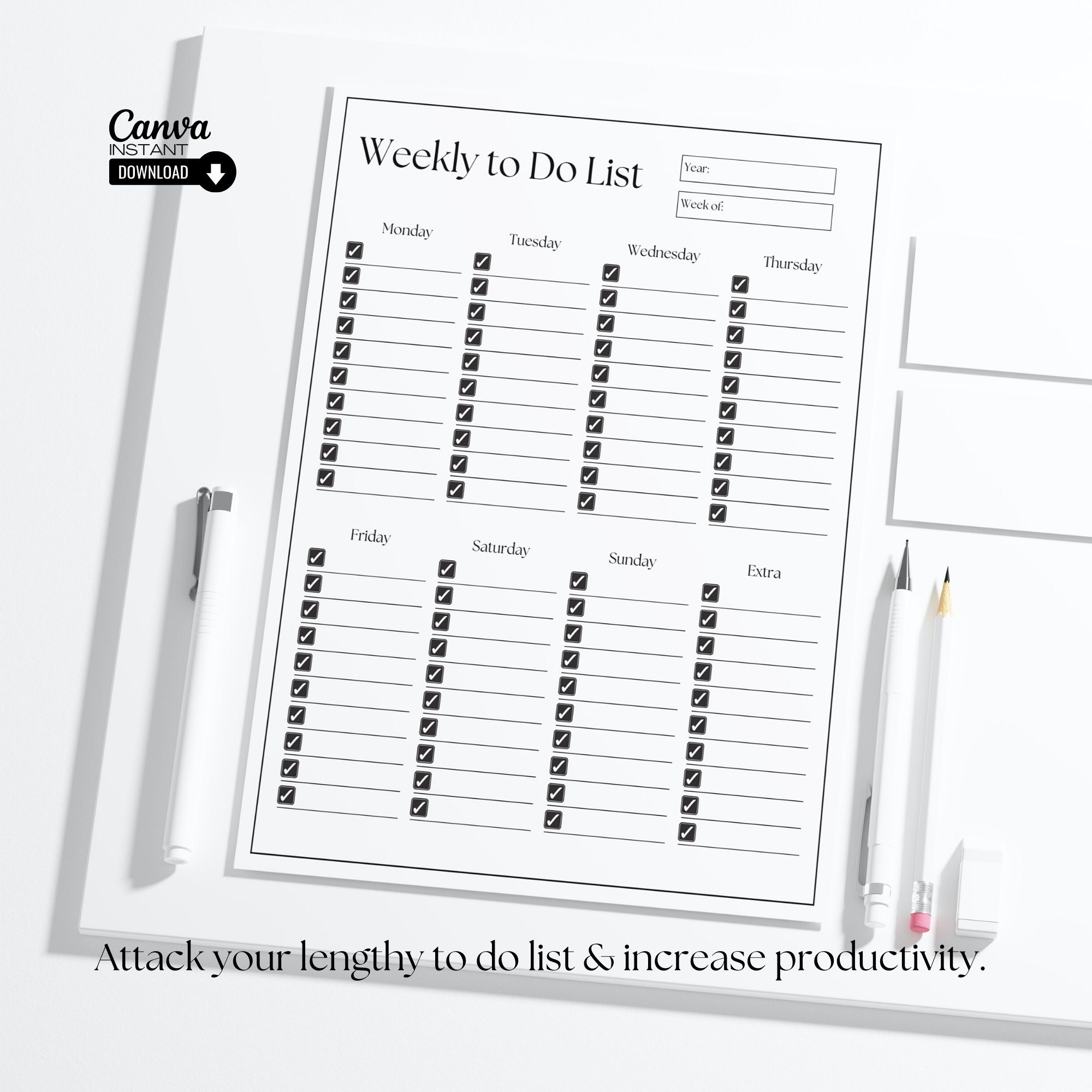 Editable Weekly to Do Checklist Template, Printable Daily to Do List