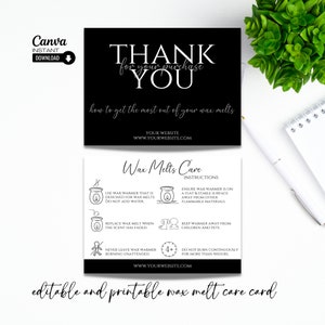 Wax Melt-onderhoudskaartsjabloon, bewerkbare onderhoudsinstructies, afdrukbare Wax Melt-veiligheidskaart, Wax Melt-instructies, bedankkaart, Canva