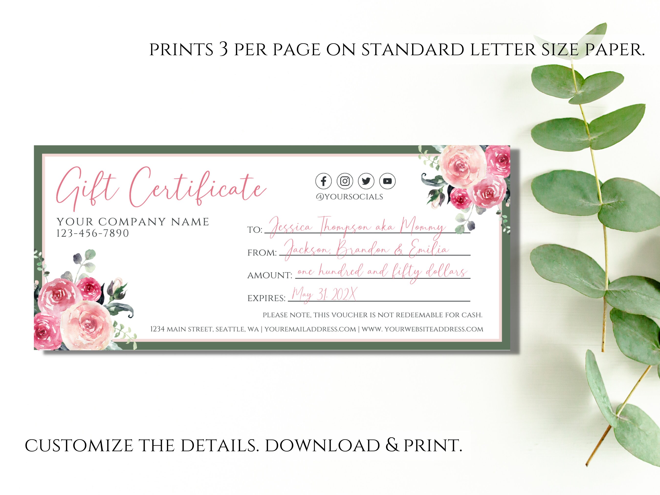 Printable Modern Gift Certificate Template, Editable Mother's Day Gift ...