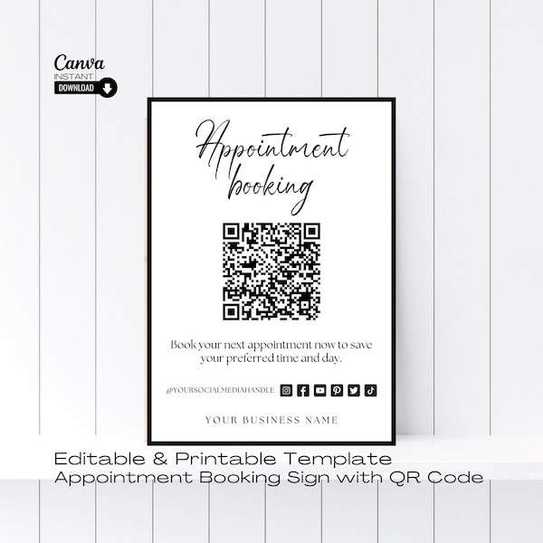 Editable Scan to Book Small Business Sign Canva Template, Printable Appointment Booking QR Code Scannable Sign, Schedule Appointment Sign