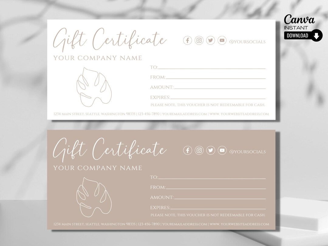 Modern Gift Certificate Template Printable Editable Gift Card - Etsy