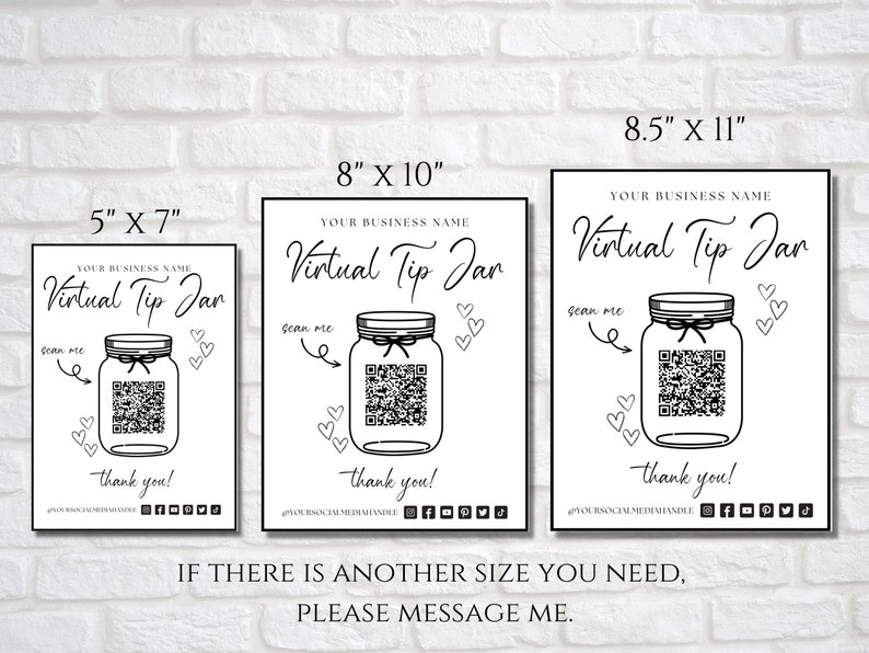 Editable Virtual Tip Jar Sign Template Tip Jar QR Code Sign Etsy