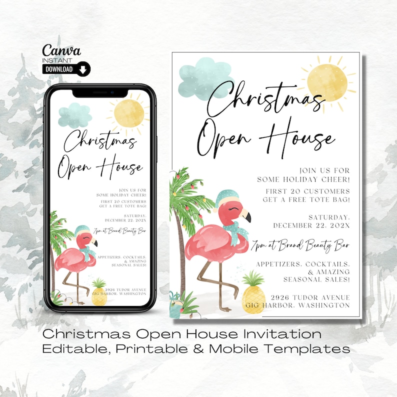Editable Christmas Open House Invitation: Small Business Template ...