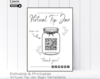 Bewerkbare sjabloon met QR-code voor virtuele tippot (8,5 x 11 inch)