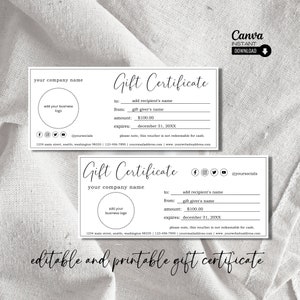 Bearbeitbarer Geschenkgutschein, druckbare Geschenkgutschein-Canva-Vorlage, Small Business-Geschenkkarte mit Logo, DIY-Geschenkgutschein, Couponvorlage