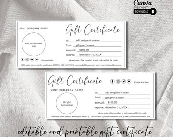 Editable Gift Voucher, Printable Gift Certificate Canva Template, Small Business Gift Card with Logo, DIY Gift Certificate, Coupon Template