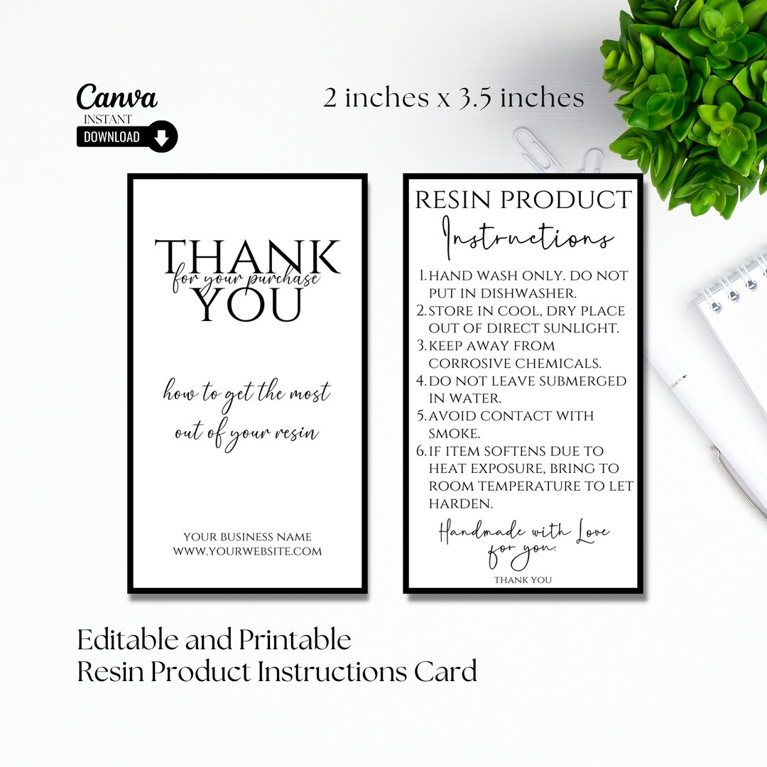 Ready to Print Resin Care Card Template, Editable Resin Care Instructions, Printable Resin ...
