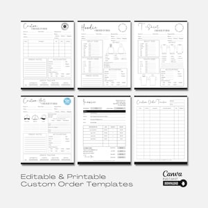 Editierbares Custom Order Form Bundle: T-Shirt, Hut, Hoodie (Printable, Canva)