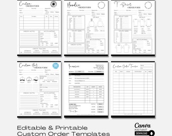 Editable Custom Order Form Bundle: T-Shirt, Hat, Hoodie (Printable, Canva)