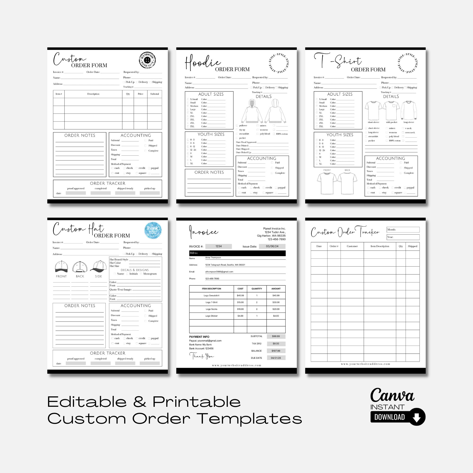 Editable Custom Order Form Bundle, Printable Order Forms, Order Form ...