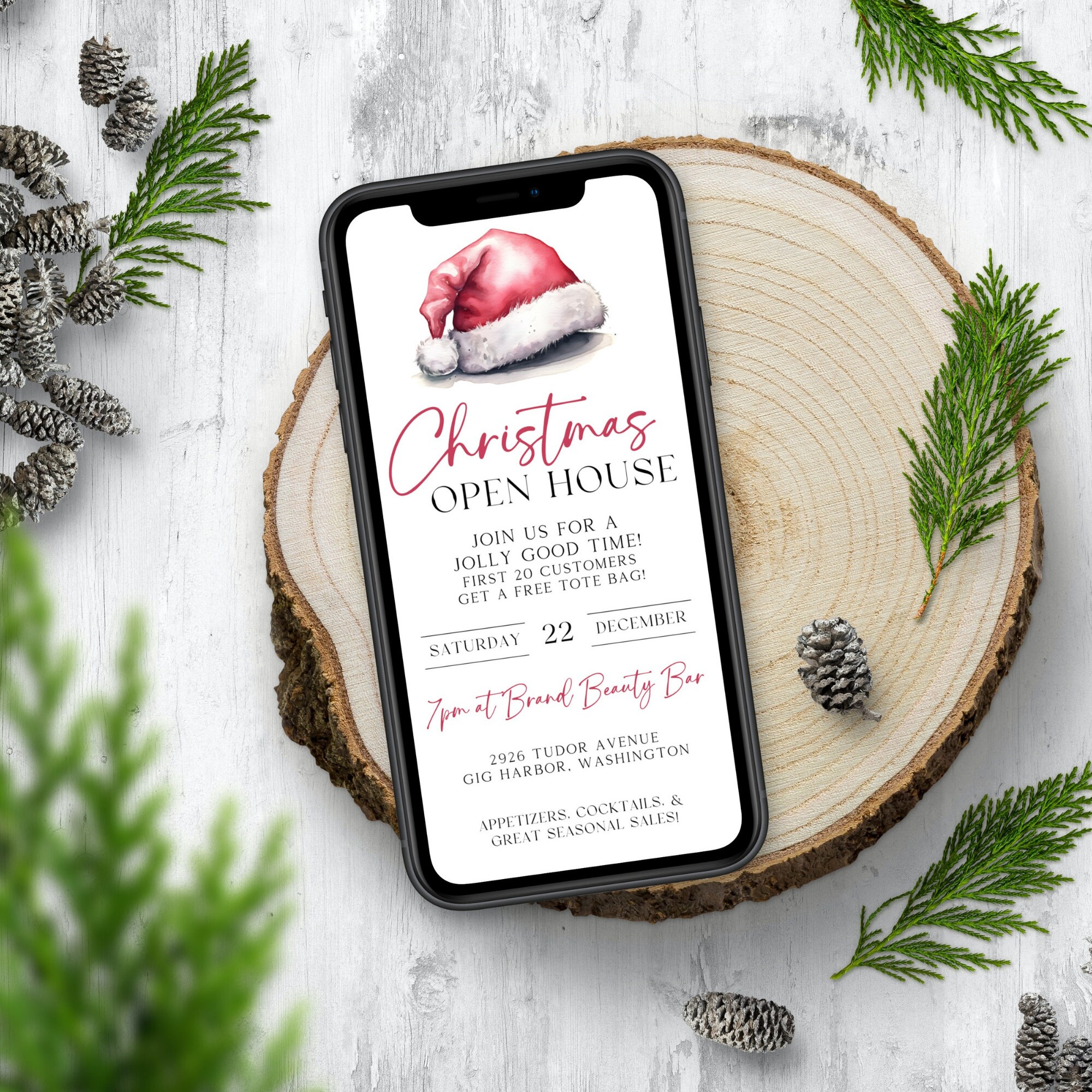 Editable Santa Hat Christmas Open House Invitation Template (digital ...