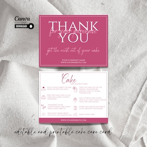 Editable Cake Care Card Template: Wedding Cake Instructions (Instant Download)