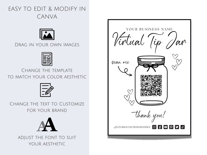 Editable Virtual Tip Jar Sign Template Tip Jar QR Code Sign Etsy