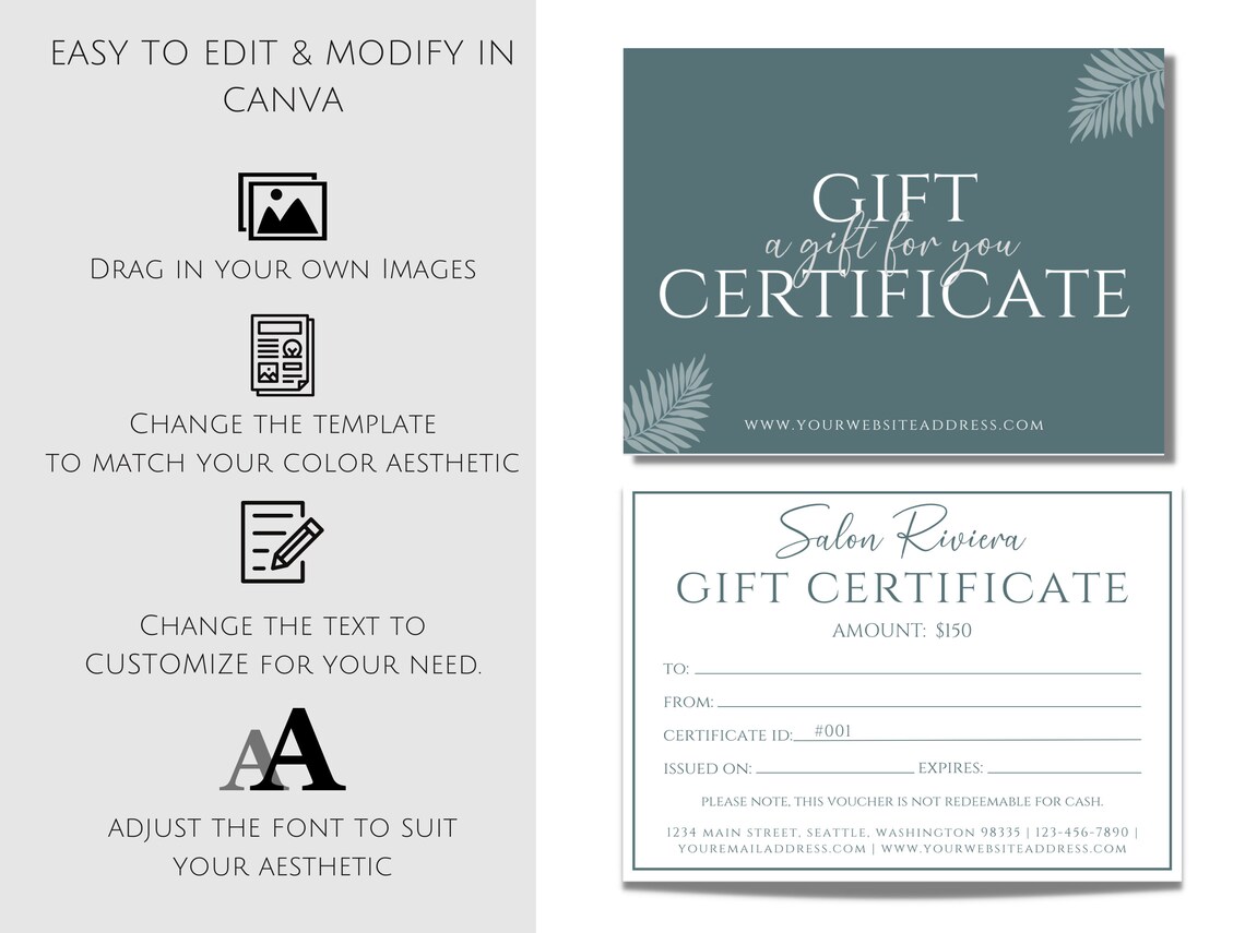 Modern Gift Certificate Template Printable Editable Gift Card - Etsy