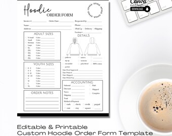 Editable Hoodie Order Form Template: Printable Apparel Invoice (CANVA)